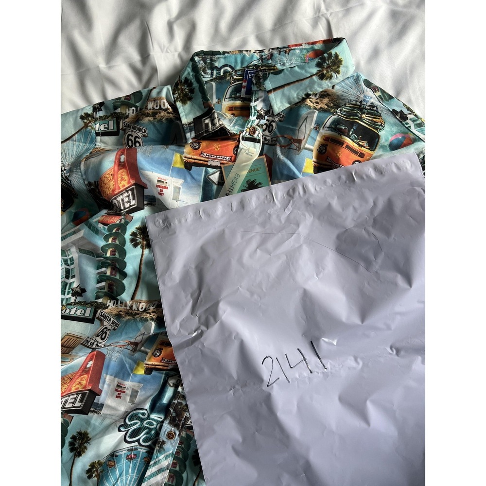 Eighth Avenue Shirt Mens XL Good Vibes California Print Short Sleeve Button Up - Picture 12 of 12